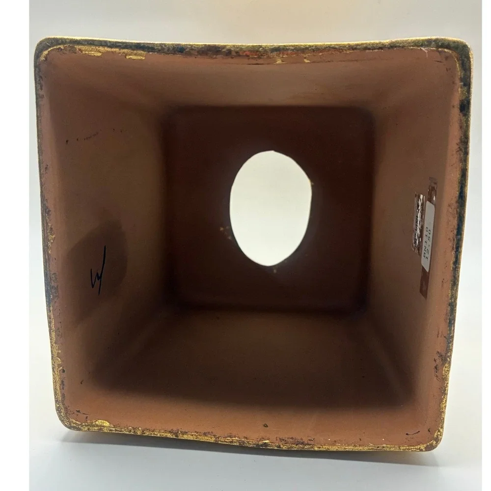 Bellini Piu Tissue Box Cover Gold Hand painted Italy Ceramic Leaf Embossed